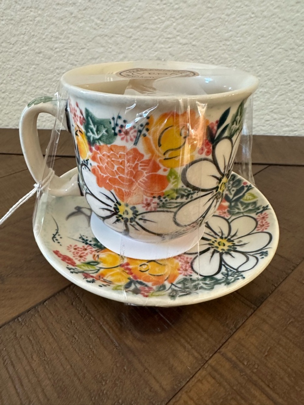 Polish Pottery Unikat Boleslawiec Poland Teacup and Saucer Set Floral NEW
